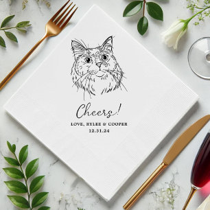 Serviette En Papier Salaire Personnalisé Chat Drawn Cocktail Mariage d