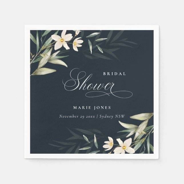 Serviette En Papier Salle de bain de mariage Fleurs de verdure Navy fo (Devant)