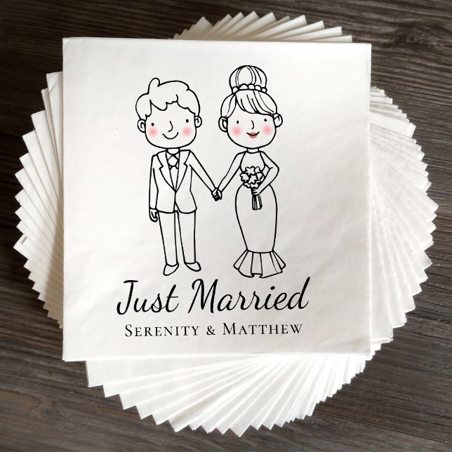 Serviette En Papier Salle de mariée caricaturale juste marié Mariage s (Créateur téléchargé)