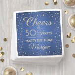 Serviette En Papier Salue Chaque Année Anniversaire Confetti Marine Bl<br><div class="desc">Ajoutez une touche élégante et personnalisée aux décorations de fête d'anniversaire avec ces serviettes en papier bleu et or personnalisées. Ce modèle est organisé pour célébrer le cinquantième anniversaire, mais il est simple de customiser à une année différente. Design dispose de la calligraphie script moderne éditable "Cheers to 50 Years"...</div>