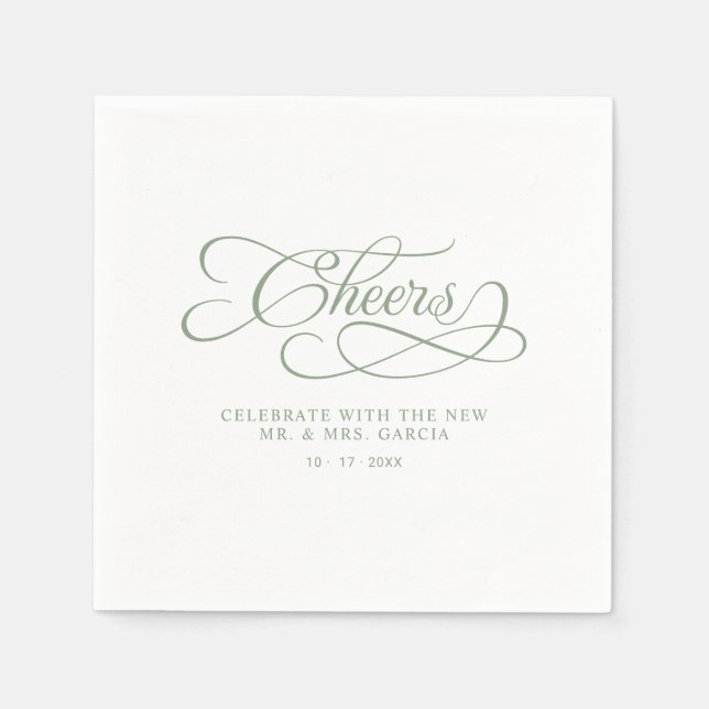Serviette En Papier Salue Mr & Mrs Elegant Wedding Sage Green (Devant)