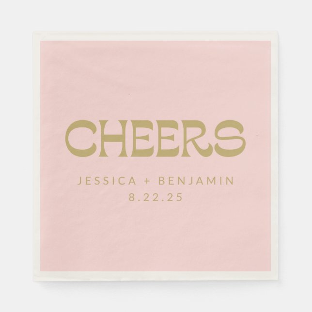 Serviette En Papier Salue Super Pink Gold Typographie Noms Mariage (Devant)