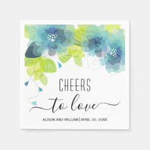 Serviette En Papier Salut à l'amour, fleurs bleues, mariage floraux