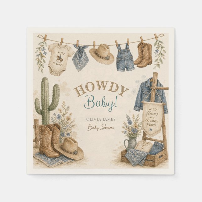Serviette En Papier Salut bébé shower bébé désert western (Devant)