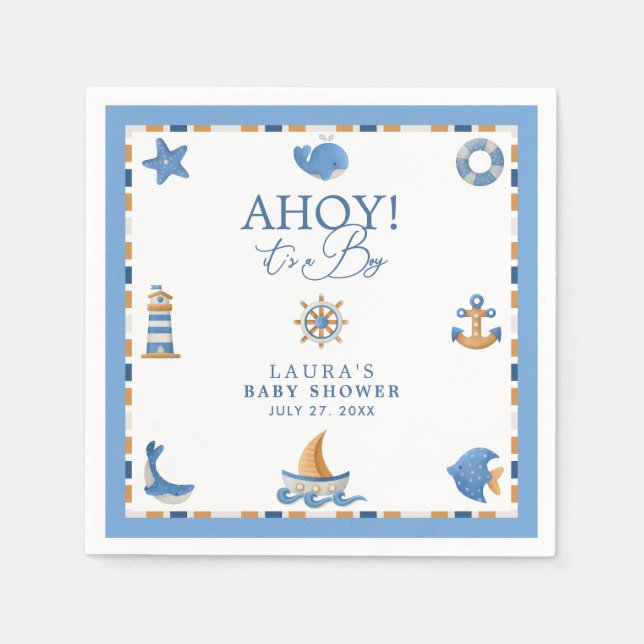 Serviette En Papier Salut C'est un Garçon Naissance de bébé Marin Océa (Devant)