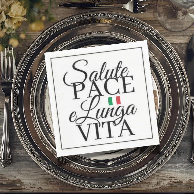 Serviette En Papier Salut Paix et Longue Vie (Salute, Pace, e Lunga Vita Wedding Napkin with Italian Flag (Health, Peace, and Long Life) )