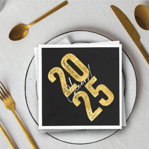 Serviette En Papier Salutations À 2025 Typographie Or Moderne Nouvel A