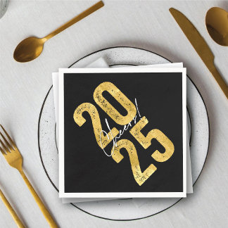 Serviette En Papier Salutations À 2025 Typographie Or Moderne Nouvel A
