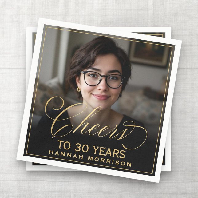Serviette En Papier Salutations à 30 ans Anniversaire Photo Gold Noir (Créateur téléchargé)