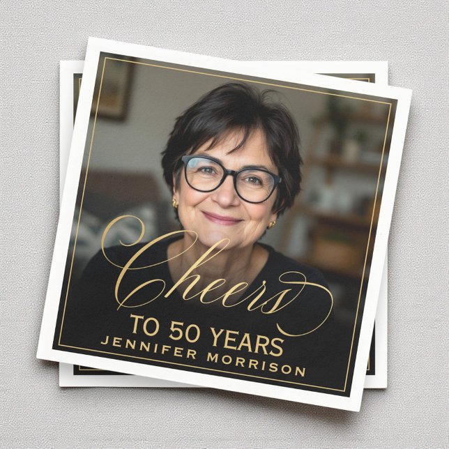 Serviette En Papier Salutations à 50 ans Anniversaire Photo Gold Noir (Créateur téléchargé)