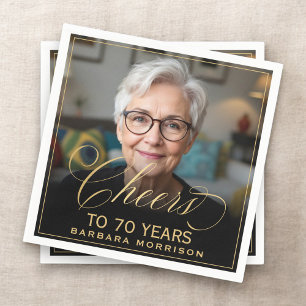 Serviette En Papier Salutations à 70 ans Anniversaire Photo Gold Noir