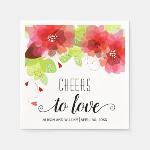 Serviette En Papier Salutations à l'amour, fleurs rouges, mariage flor