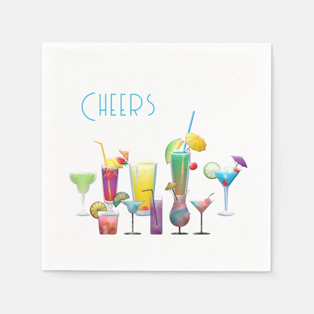 Serviette En Papier Salutations, Cocktails colorés Amusants (Devant)