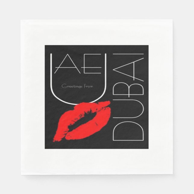 Serviette En Papier Salutations de Dubai UAE Red Lipstick Kiss (Devant)