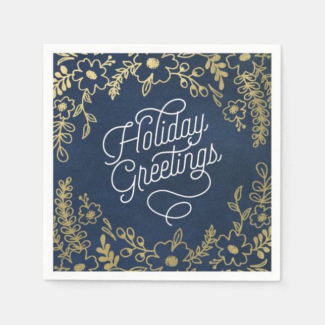 Serviette En Papier Salutations de vacances Gold Botanical (Devant)