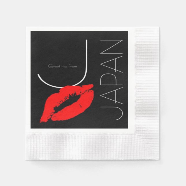 Serviette En Papier Salutations du Japon Japonais Red Lipstick Kiss (Devant)