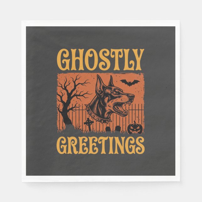 Serviette En Papier Salutations Fantomatiques Halloween Doberman Cimet (Devant)
