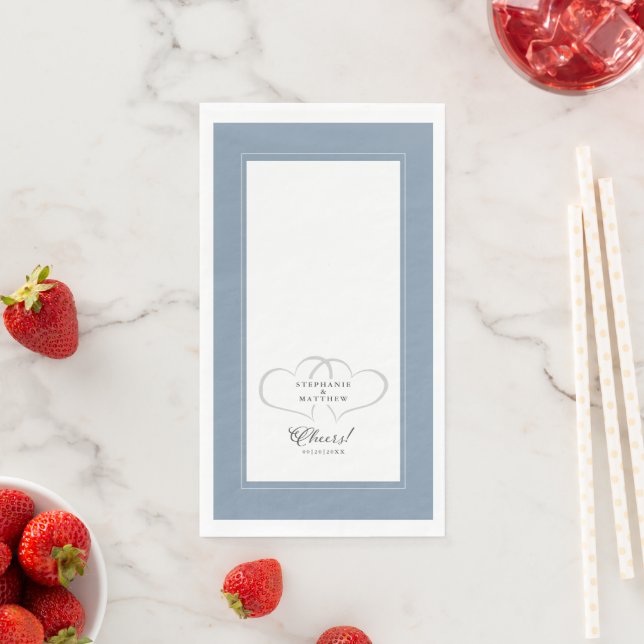 Serviette En Papier Salutations Mariage Calligraphie Dusty Blue Blanc  (En situation)