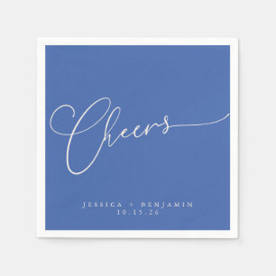 Serviette En Papier Salutations Minimal Français Bleu Script Personnal
