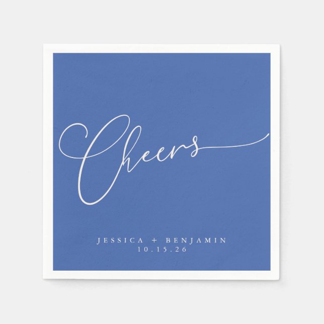 Serviette En Papier Salutations Minimal Français Bleu Script Personnal (Devant)