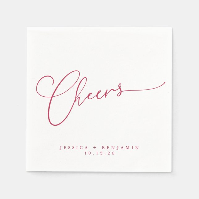 Serviette En Papier Salutations minimal Magenta White Script personnal (Devant)