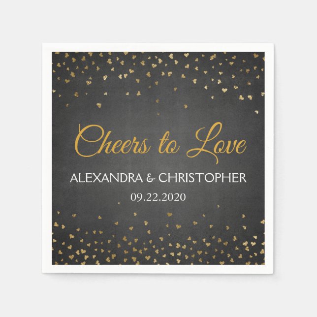 Serviette En Papier Salutations pour aimer Gold Hearts Confetti Mariag (Devant)