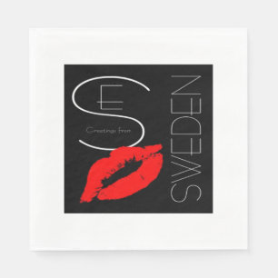 Serviette En Papier Salutations Suède Suédoise Red Lipstick Kiss