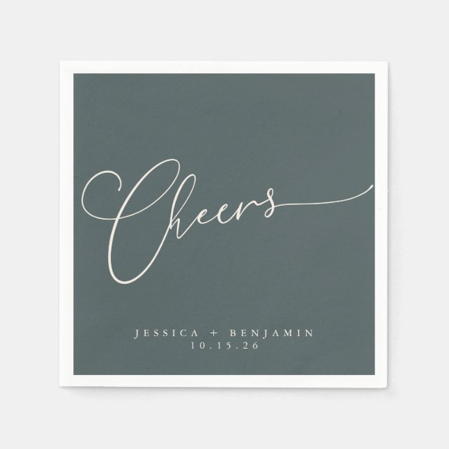 Serviette En Papier Salutations Turquoise Script minimal Mariage perso (Devant)