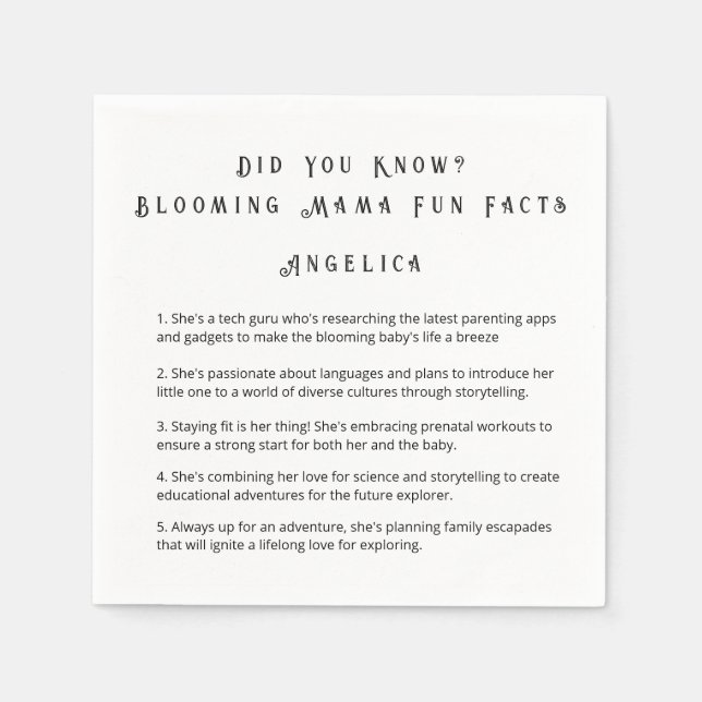 SERVIETTE EN PAPIER S'AMUSAIT-TU CONNU MOMMY FACTS BABY SHOWER (Devant)