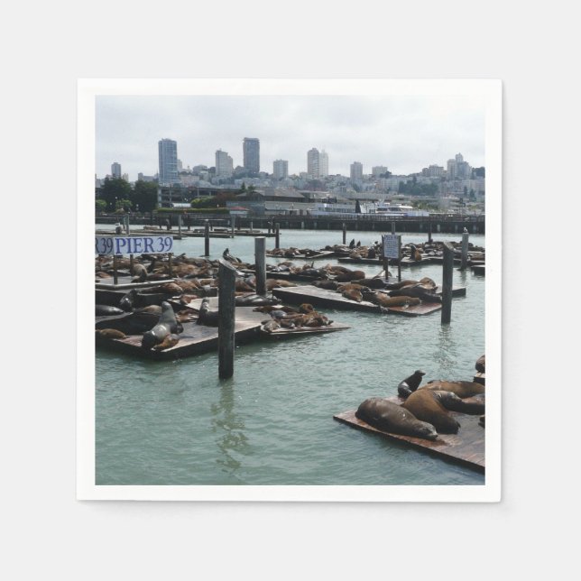 Serviette En Papier San Francisco et Pier 39 Sea Lions City Skyline (Devant)