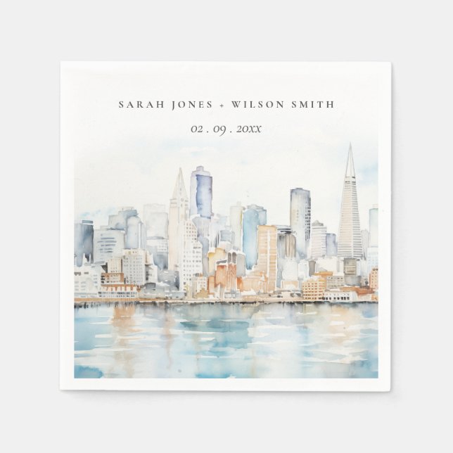 Serviette En Papier San Francisco Watercolor Landscape Wedding (Devant)