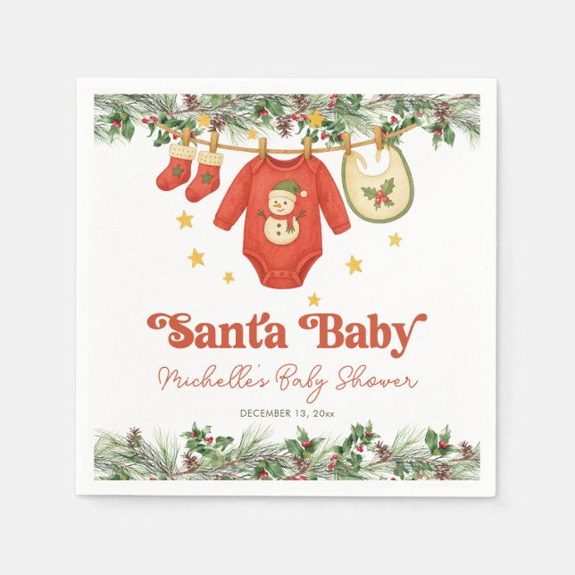 Serviette En Papier Santa Baby Christmas Clothesline Baby Shower (Devant)