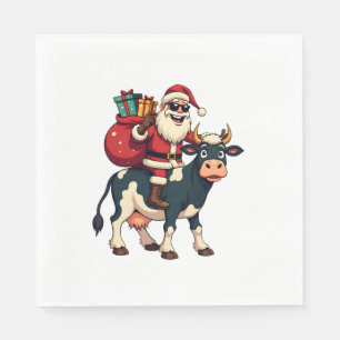 Serviette En Papier Santa Bigfoot Vintage à Cheval sur une Vache Noël