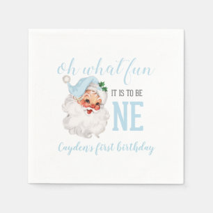 Serviette En Papier Santa Bleu pour Premier Anniversaire de Noël