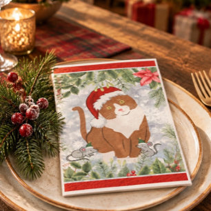 Serviette en papier Santa Chat et Elf Souris