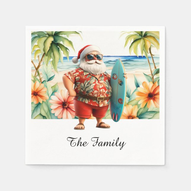 Serviette En Papier SANTA CLAUS à Hawaii Beach pour Noël (Devant)