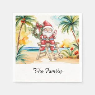 Serviette En Papier SANTA CLAUS à la plage pour Noël en juillet