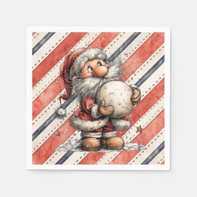 Serviette En Papier Santa Claus and Giant Snowball (Devant)