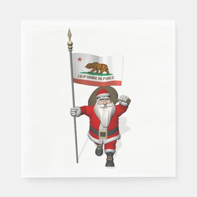 Serviette En Papier Santa Claus Avec Drapeau De Californie (Devant)
