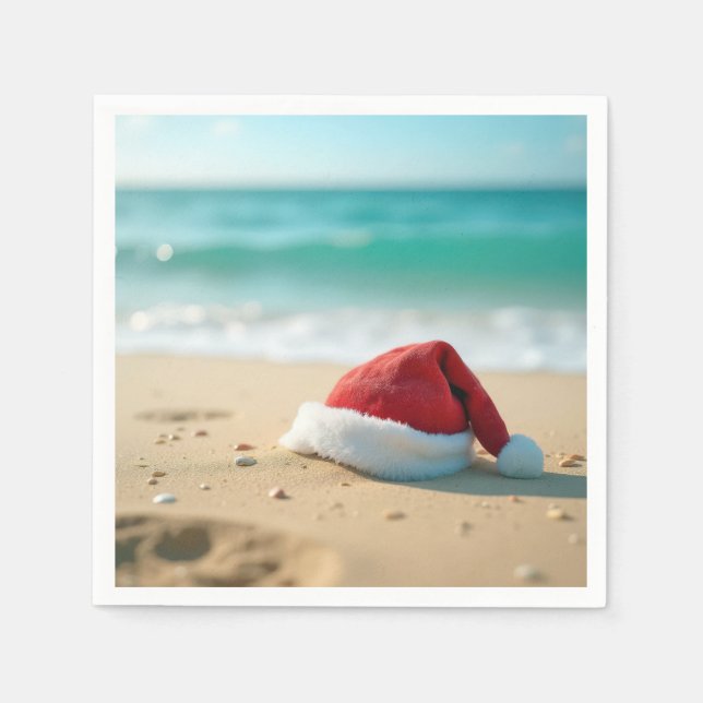 Serviette En Papier Santa Claus Casquette sur une plage tropicale (Devant)