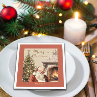 Serviette En Papier Santa Claus de Noël traditionnel Nom personnalisé