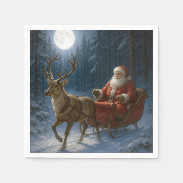 Serviette En Papier Santa Claus Driving a Sleigh In Moonlight (Devant)