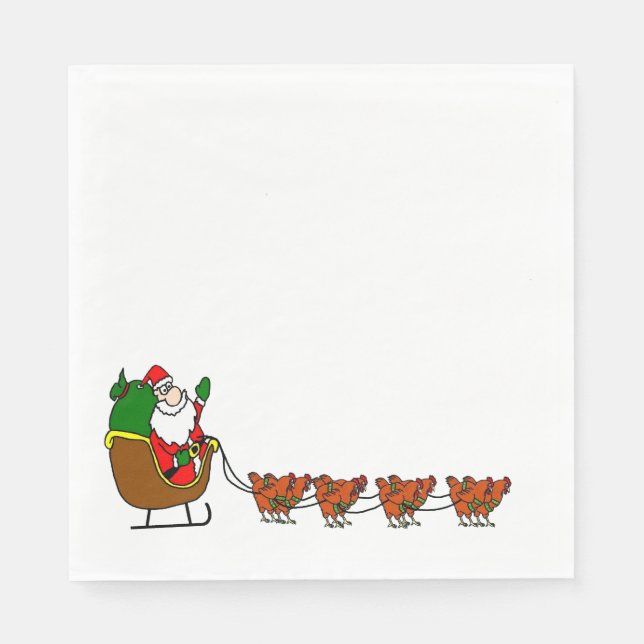 Serviette En Papier Santa Claus Et Poulets Napkin (Devant)