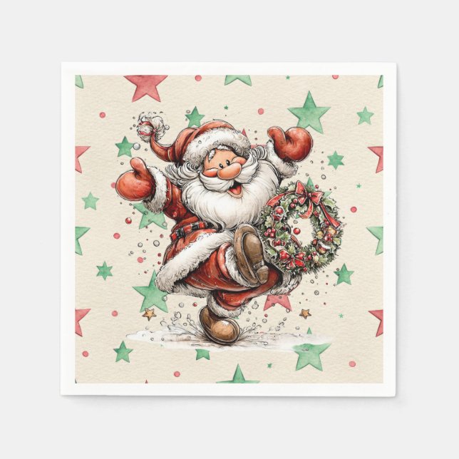 Serviette En Papier Santa Claus Kicking A Christmas Wreath (Devant)