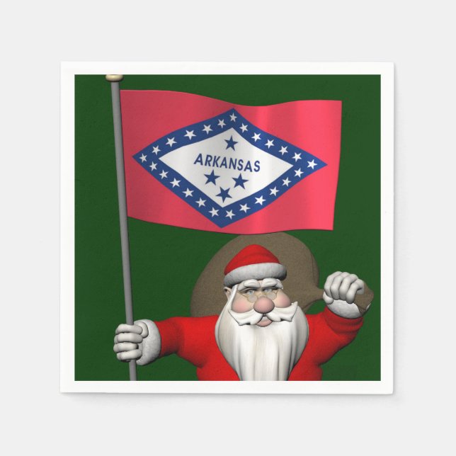 Serviette En Papier Santa Claus With Ensign Of Arkansas (Devant)