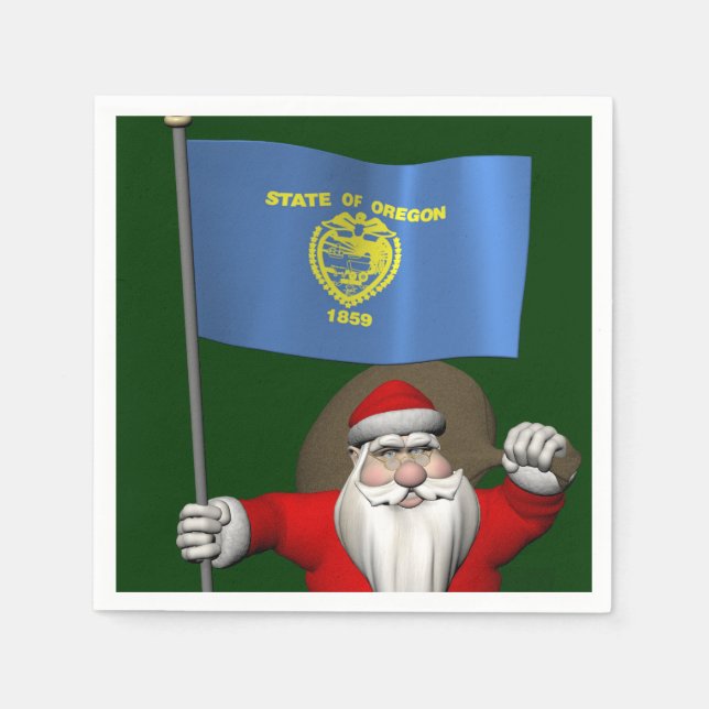 Serviette En Papier Santa Claus with Ensign of Oregon (Devant)
