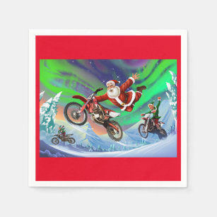 Serviette En Papier Santa Clause coureurs sur des motos de terre