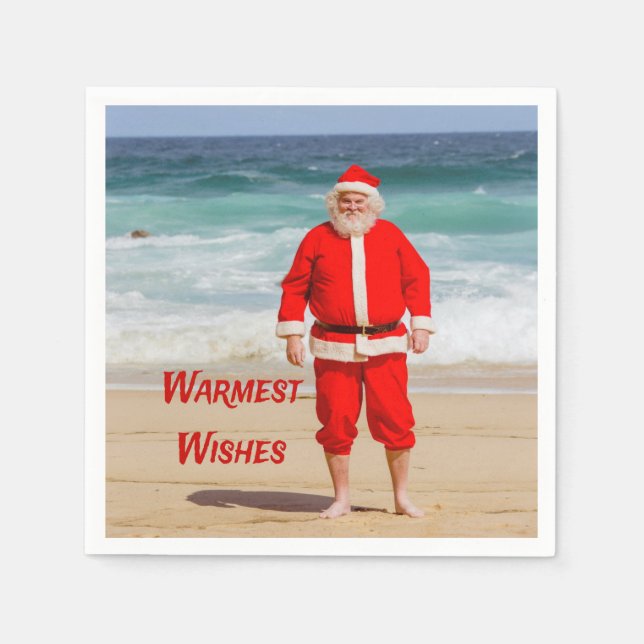 Serviette En Papier Santa Clause sur la plage les plus chauds souhaits (Devant)