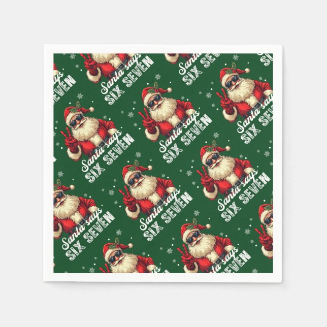 Serviette En Papier Santa dit SIX SEPT – Mème de Noël drôle (Devant)