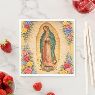 Serviette En Papier Santa Maria, Vierge de Guadalupe Mère Marie Roses